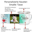 Beschreibung einer Tasse mit Hundebild zur Personalisierung. Auf der leicht grünen Emaille Tasse ist ein Hundebild mit einem Zitat.