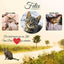 Gedenkbild vom Katzenhimmel mit Sterbebilder deiner Katze. Katzenposter von Regenbogenspuren personalisiert mit Katzenportrait, Trauertext, Namen und Daten.