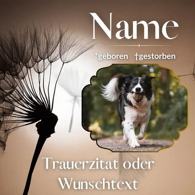 Gedenktafel für Hunde mit Pusteblume als wetterfestes Hunde Andenken und Zeichen des Abschieds
