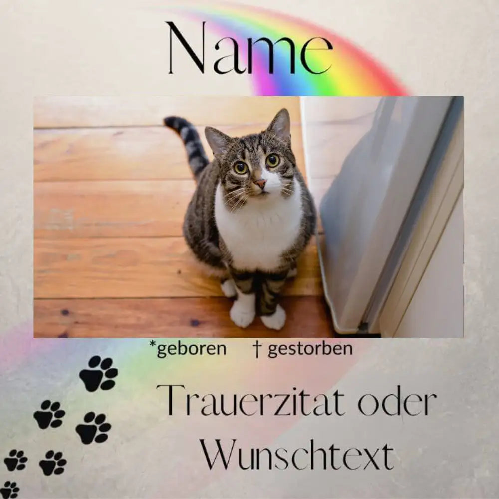 Katzen Gedenktafel mit großem Portrait der Katze und individueller Personalisierung