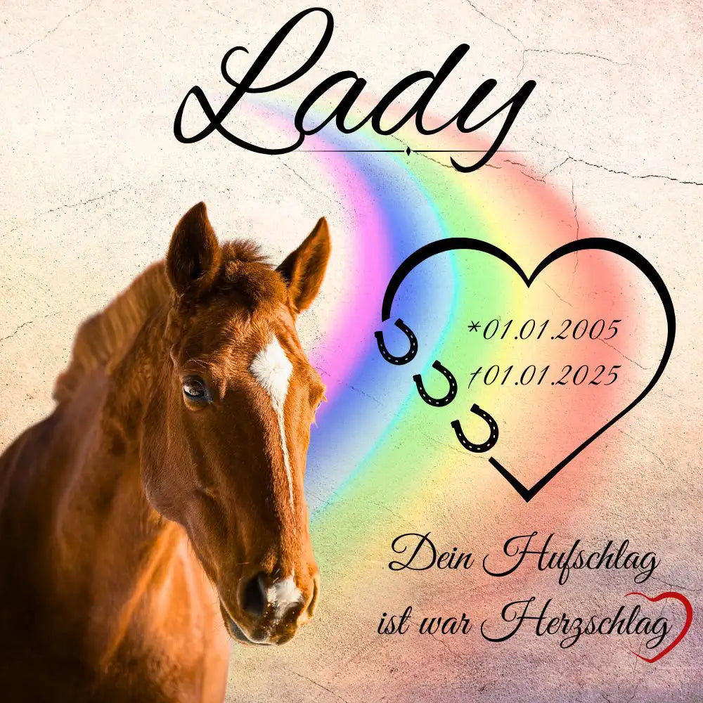 Gedenktafel für Pferde mit Foto und Namen – Erinnerung an dein verstorbenes Pferd