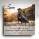 Grabstein Hund mit personalisiertem Rottweiler-Foto und Regenbogenmotiv, Gedenktafel als Andenken zum Abschied eines verstorbenen Hundes