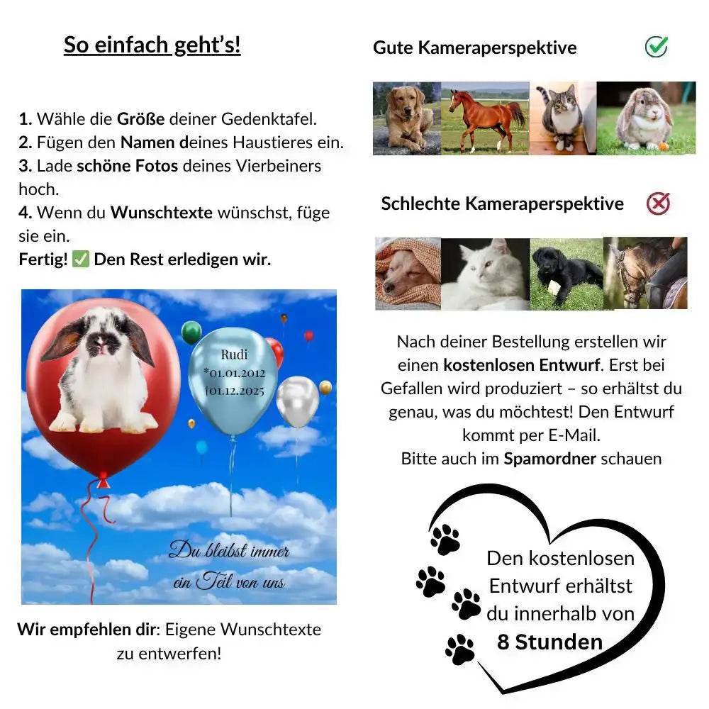 Tiergrabstein mit Luftballon Motiv für Hund und Katze