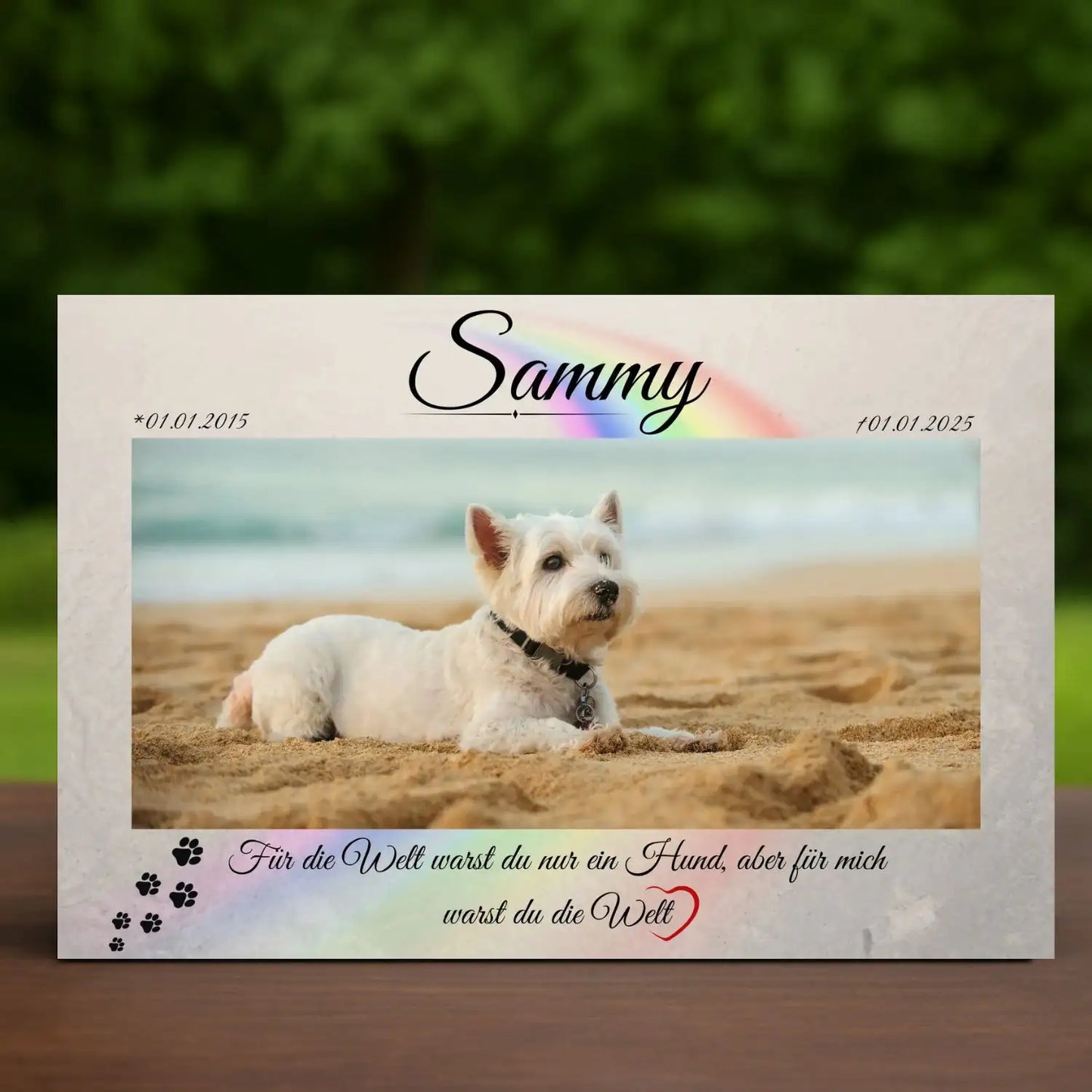 Hund Grabstein – wetterfester Tiergrabstein mit Foto und Name für draußen