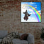 Regenbogenbrücke Leuchtbild mit Hund und Text an einer Backsteinwand.