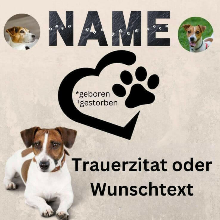 Personalisiertes Poster als Erinnerung an deine Fellnase. Ist dein Hund gestorben? Persönliches Wandbild von deinem Haustier mit Namen, Trauerzitat und Informationen.