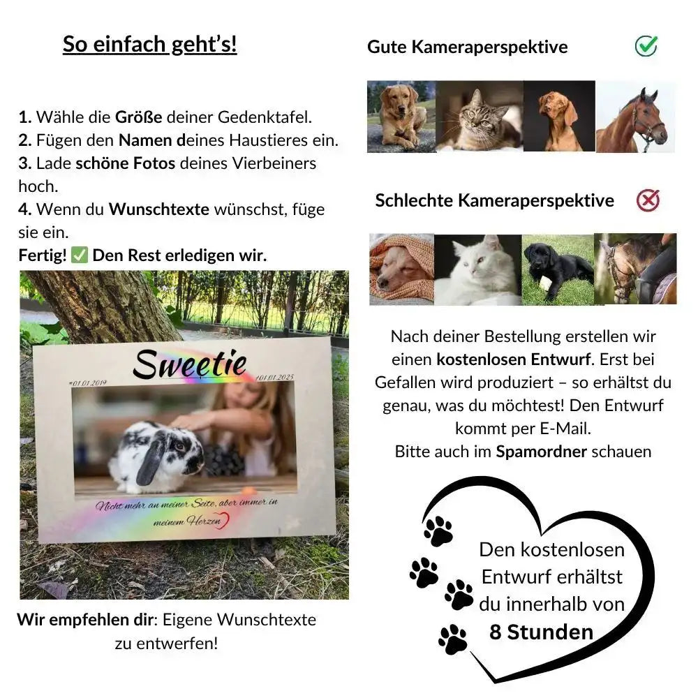 Anleitung zur Personalisierung einer Tier Gedenktafel