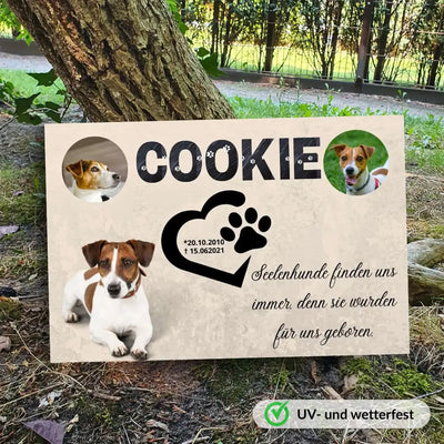 Tiergrabstein mit Foto und Trauerzitat für Hund – personalisierte Gedenktafel aus Alu-Dibond, wetterfest und liebevoll gestaltet