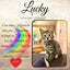 Tiergrabstein mit Foto einer Katze, Regenbogen, Herz und Spruch ‚Ich wurde geliebt‘ – personalisierte Gedenktafel als Erinnerung