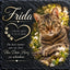 Tiergrabstein Katze in Schiefer-Optik, quadratisch, mit Foto einer liegenden Tigerkatze zwischen Blüten, Name, Lebensdaten und Trauerspruch, aus Alu-Dibond