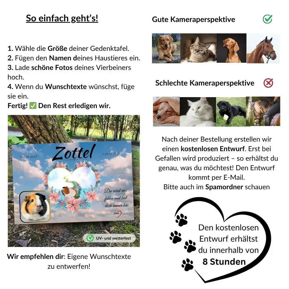 Anleitung um einen Tiergrabstein mit Foto vom Haustier und persönlichem Wunschtext zu personalisieren