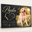 Tiergrabstein in Schiefer-Optik mit Foto eines hellen Labradors, Name, Lebensdaten und Trauerspruch in goldfarbener Schrift, personalisiert aus Alu-Dibond