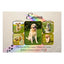 Wandbild für verstorbene Hunde mit fünf Fotos, Regenbogenbrücke und Pfotenabdrücken